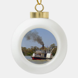 Paddle Steamer Cruising River Murray, Ceramic Ball Christmas Ornament