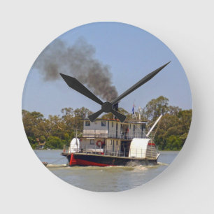 Paddle Steamer Cruising River Murray, Round Clock