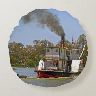 Paddle Steamer River Murray Australia, Round Cushion