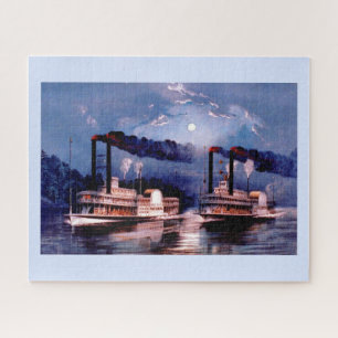 Paddle steamers in a midnight race jigsaw puzzle