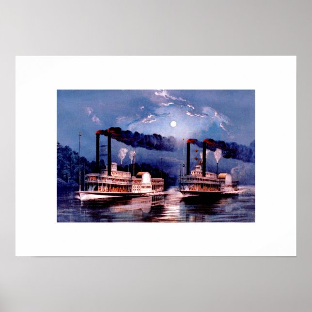 Paddle steamers in midnight race, USA Poster (Front)
