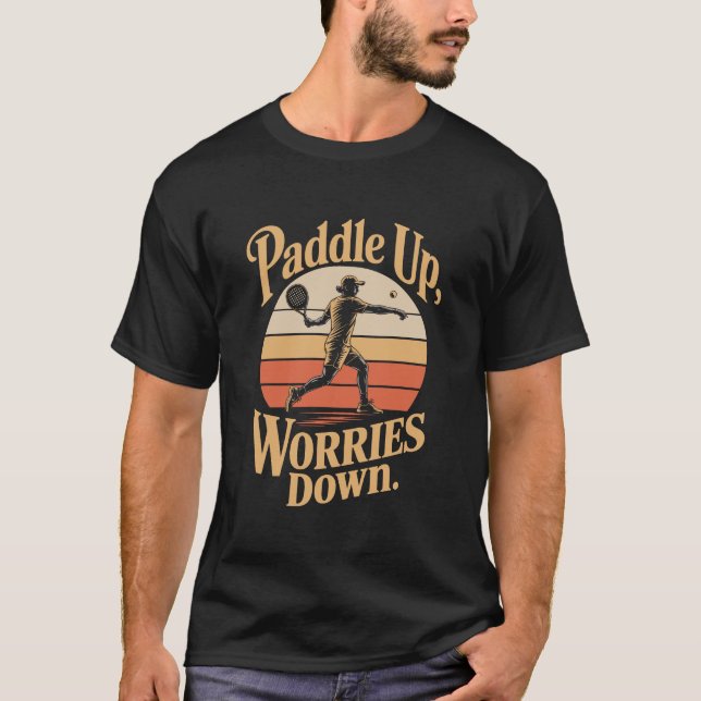 Paddle Up Worries Down Sunset Illustration T-Shirt (Front)