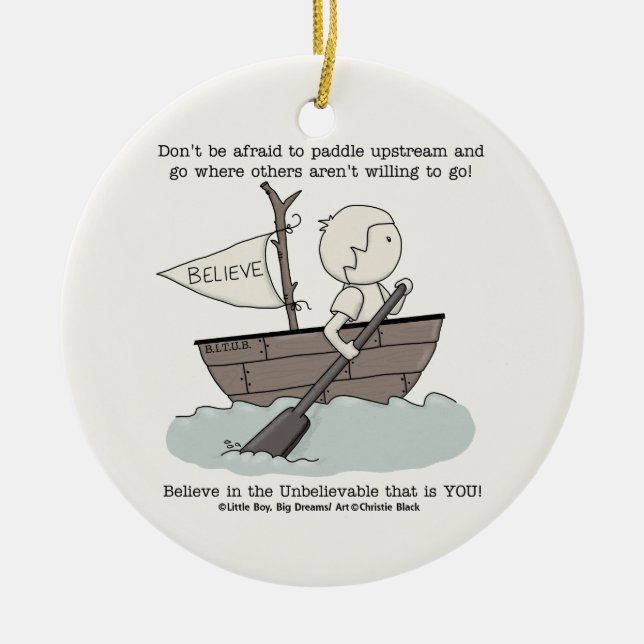 Paddle Upstream Ceramic Tree Decoration (Front)