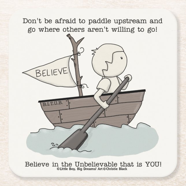 Paddle Upstream Square Paper Coaster (Front)