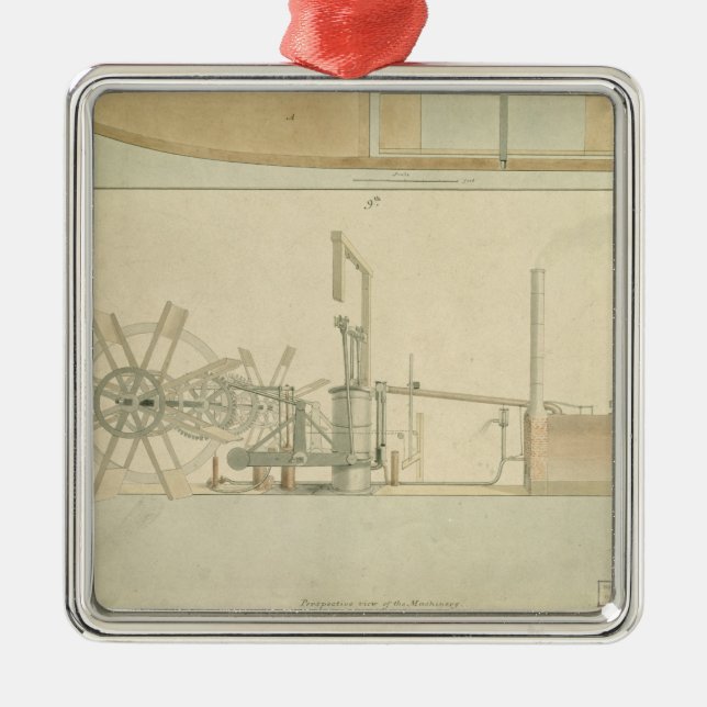 Paddle-wheel, perspective view of machinery drawn metal tree decoration (Front)