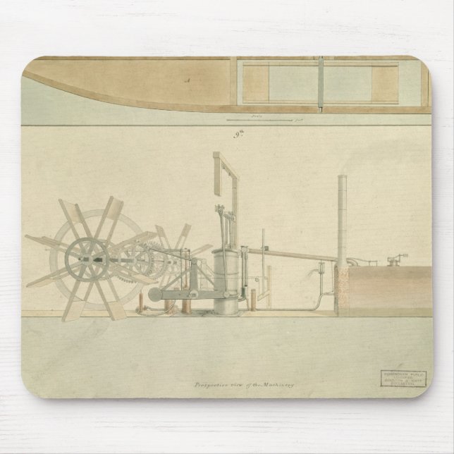 Paddle-wheel, perspective view of machinery drawn mouse mat (Front)