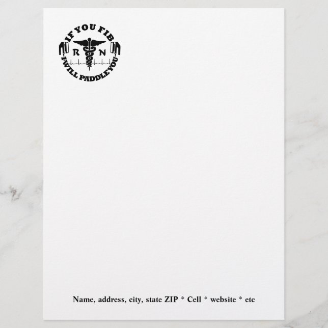 Paddle You Shock You Registered Nurse Afib Humour Personalized Letterhead (Front)