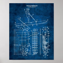 Paddleboard Blueprint Patent Lakehouse Decor