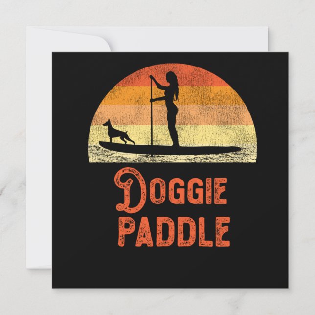 Paddleboard Doggie Paddle Girl Dog Retro Vintage Invitation (Front)