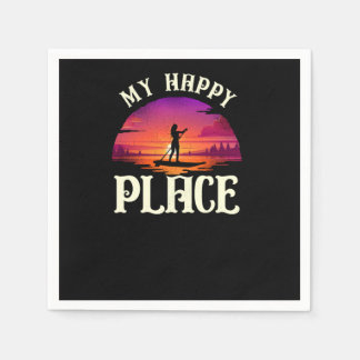 Paddleboard My Happy Place Girl Sunset Napkin