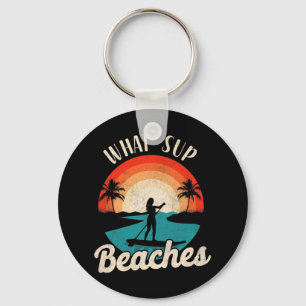 Paddleboard What Sup Beaches Girl Vintage Retro Su Key Ring