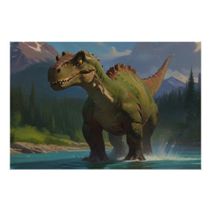 Paddling Brontosaurus & River Fun  Poster