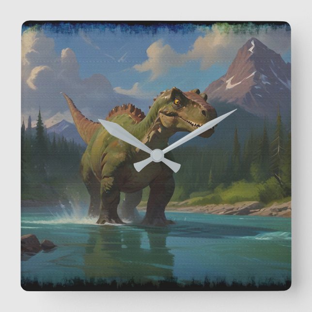 Paddling Brontosaurus & River Fun  Square Wall Clock (Front)