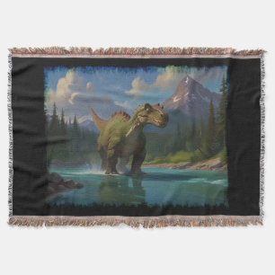 Paddling Brontosaurus & River Fun  Throw Blanket