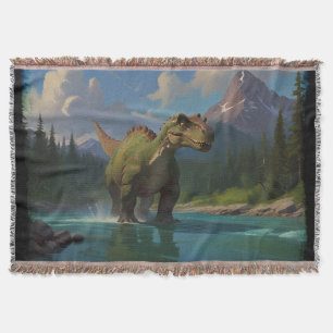 Paddling Brontosaurus & River Fun  Throw Blanket