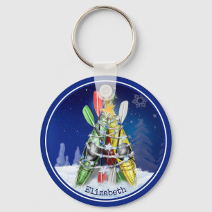 paddling winter Kayak Christmas Tree personalized Key Ring
