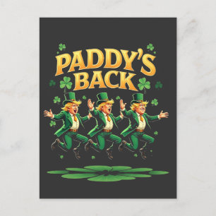 Paddy's Back Funny Trump St Patrick Day Leopard  Announcement Postcard