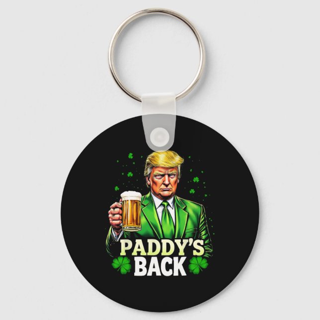 Paddy's Back Trump Beer Shamrock St Patricks Day L Key Ring (Front)