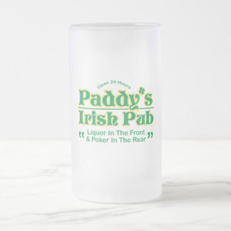PADDY'S IRISH PUB FROSTED GLASS BEER MUG