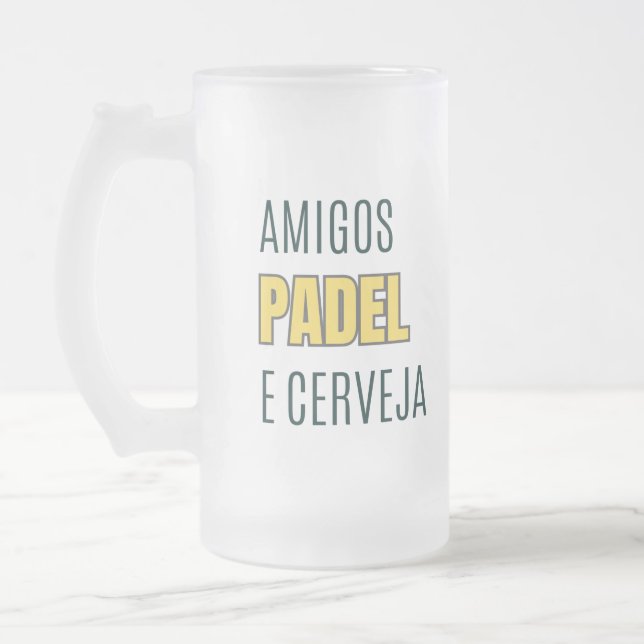 Padel and Friends Frosted Glass Beer Mug (Left)