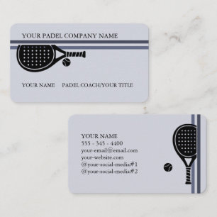 Padel Business Card-Sleek Padel Style Black Grey Card