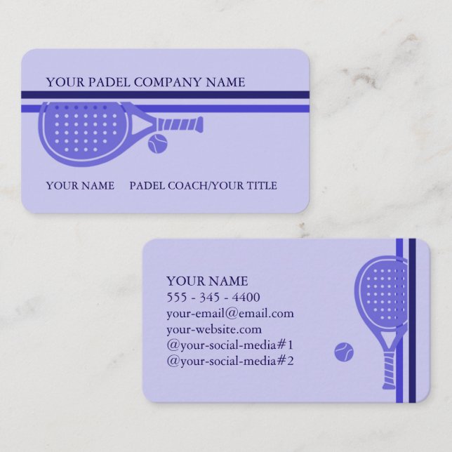 Padel Business Card-Sleek Padel Style–Blue Lilac Card (Front/Back)