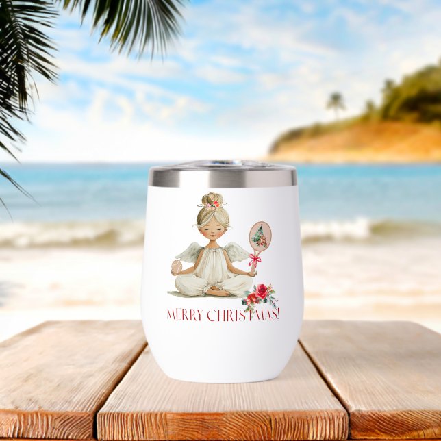 Padel Christmas Wine Tumbler - Holiday Padel Angel (Beach (Rotated))