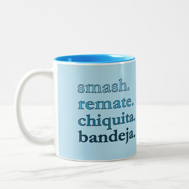 Padel Coffee Mug-Personalise Word Vibes Sky Blue Two-Tone Coffee Mug (Left)