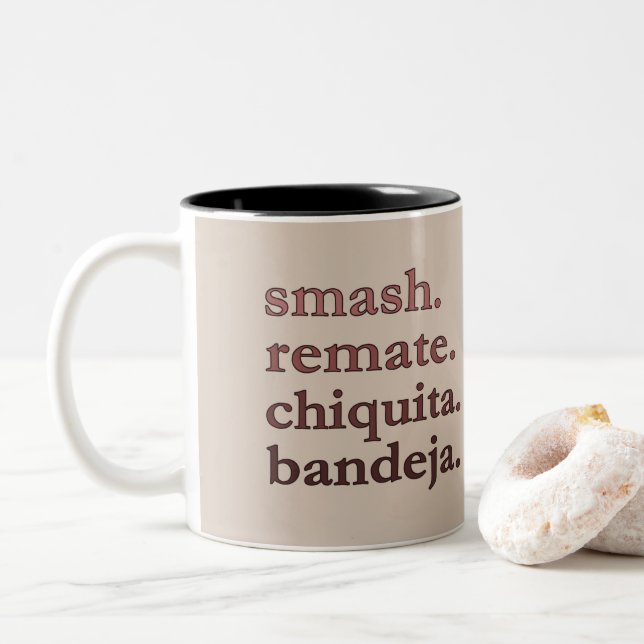 Padel Coffee Mug-Personalise Word Vibes Taupe Two-Tone Coffee Mug (With Donut)