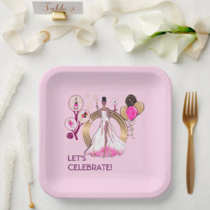 PADEL PLATE: CELEBRATION PADEL DIVA BRIGHT PINK PAPER PLATE