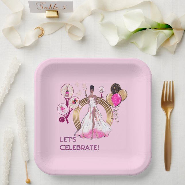 PADEL PLATE: CELEBRATION PADEL DIVA BRIGHT PINK PAPER PLATE (Wedding)