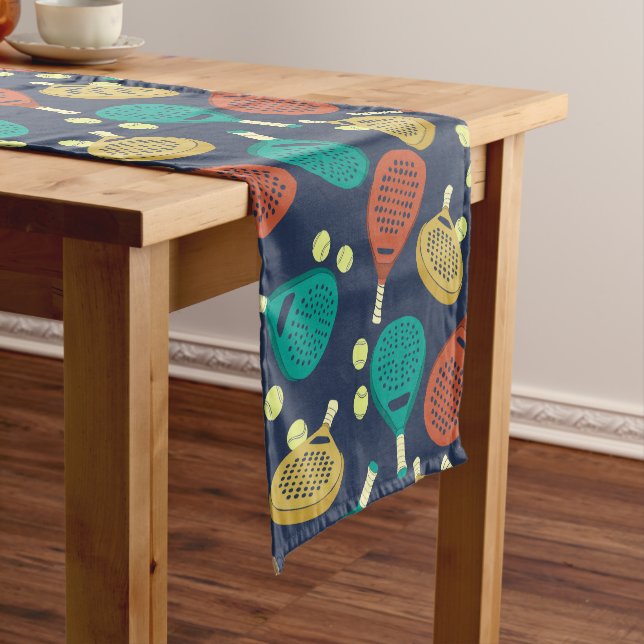 Padel Tennis Rackets and Balls Patterned Short Table Runner (In Situ)