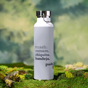 Padel Water Bottle-Personalise Word Vibe Grey Bottle