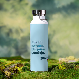 Padel Water Bottle-Personalise Word Vibe Sky Blue Water Bottle