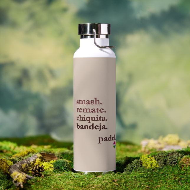 Padel Water Bottle-Personalise Word Vibe Taupe Bottle (Outdoor (Rotated))