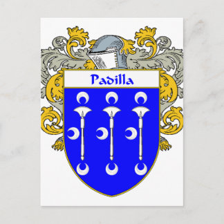 Padilla Coat of Arms/Family Crest (Mantled) Postcard
