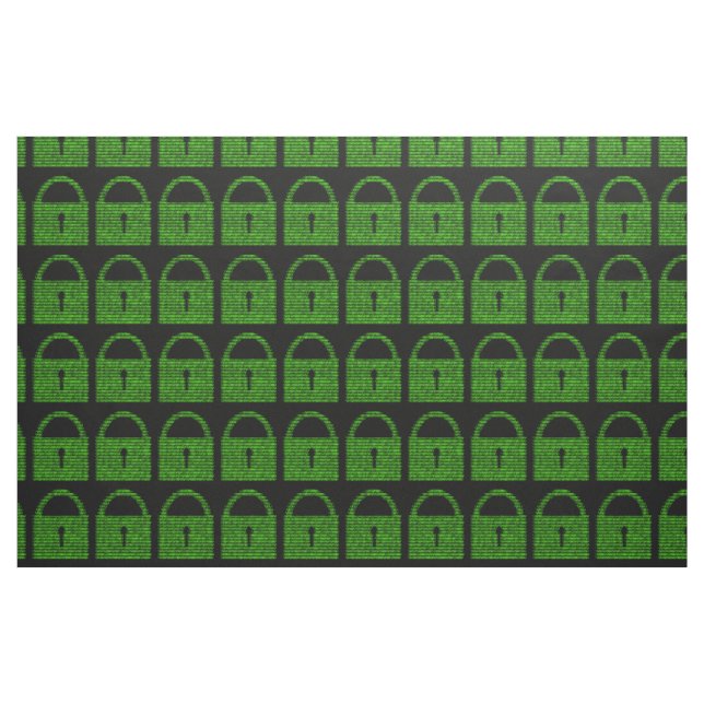 Padlock Computer Code - Green on Black Fabric (Fat Quarter)