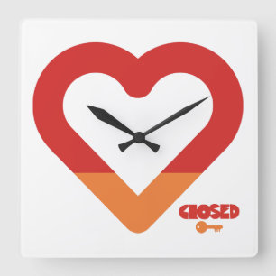 PADLOCK OPEN CLOSED HEART BY MASANSER PIXELAT SQUARE WALL CLOCK