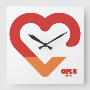 PADLOCK OPEN CLOSED HEART BY MASANSER PIXELAT SQUARE WALL CLOCK