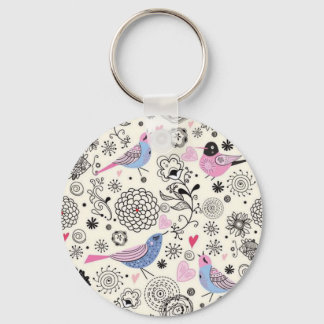 padrão de flores e passaros key ring