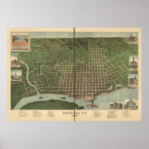 Paducah Kentucky 1889 Antique Panoramic Map Poster