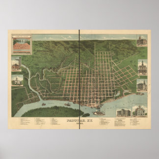 Paducah Kentucky 1889 Antique Panoramic Map Poster