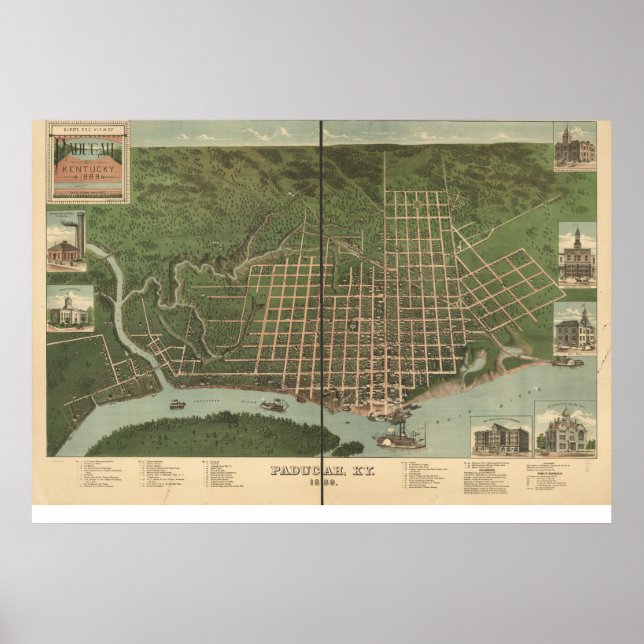 Paducah Kentucky 1889 Panoramic Map Poster (Front)
