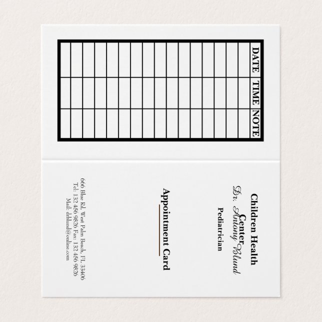 Paediatrician Appointment Card (Outside Unfolded)