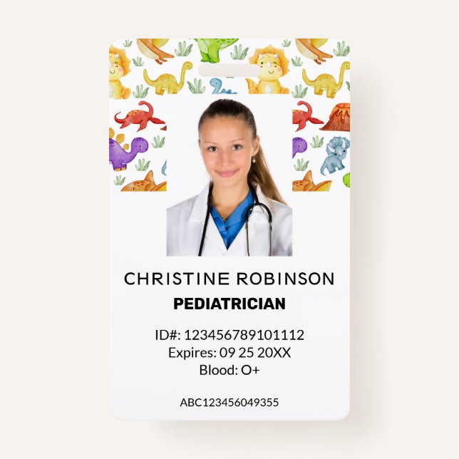 Paediatrician Cute Dinosaur Photo ID Badge (Front)