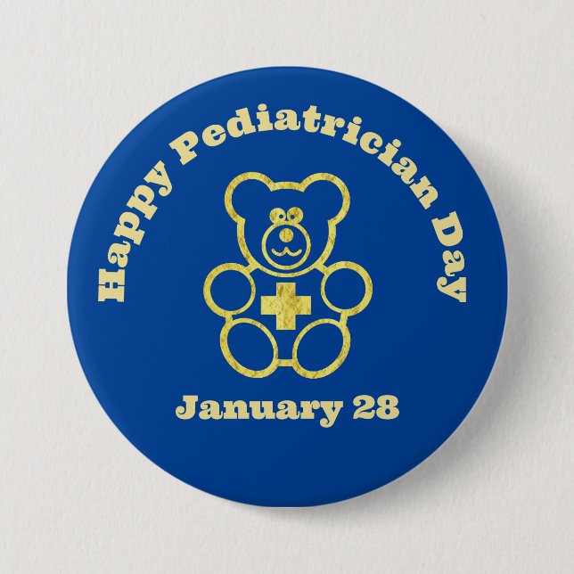 Paediatrician Day Button Gold Medical Teddy Bear  (Front)