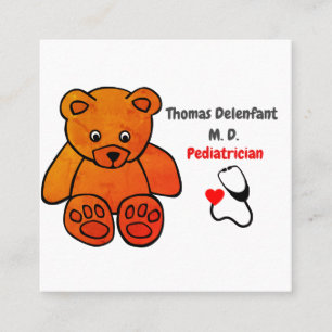 Paediatrician -  orange teddy  - stethoscope square business card