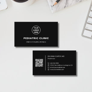 Paediatrician Paediatrics Clinic Logo QR Black Business Card