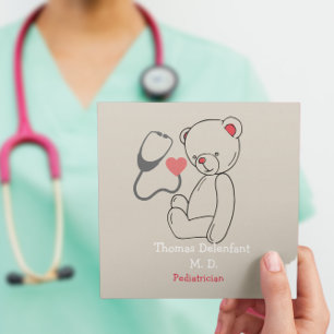 Paediatrician - teddy - stethoscope square business card
