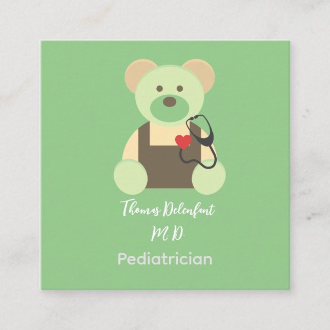 Paediatrician -  teddy  - stethoscope   square business card (Front)